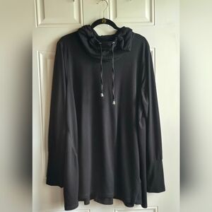 Cozy Black Cowl Neck Tunic, Long Sleeves with Thumbholes, Plus Size 1X, EUC